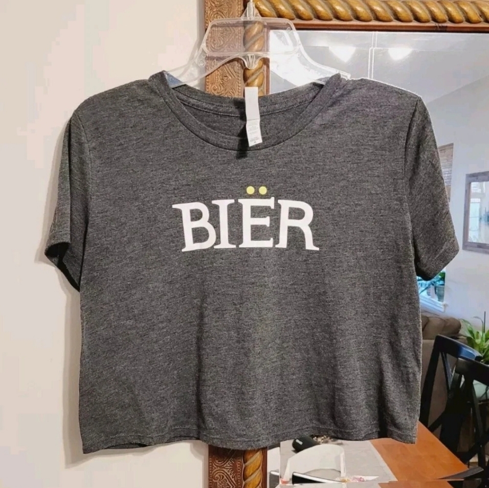 Tribus Brewery Womens Crop Top T Shirt Tshirt Tee Beer Bier Gray Grey Milford CT